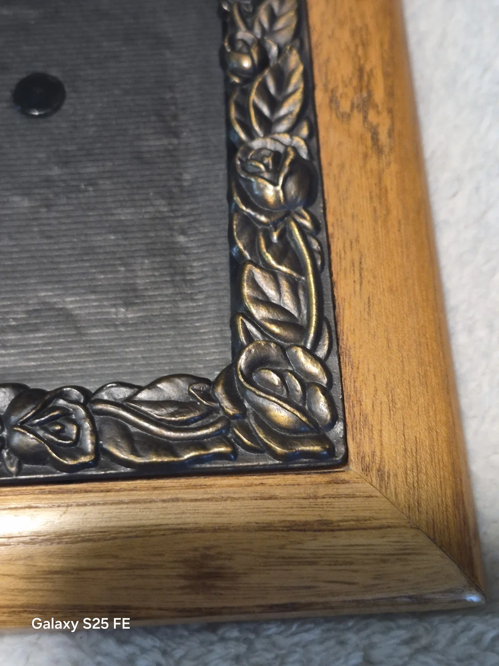Vintage Wood Picture Frame Antique Bronze Metal Rose Border 7.25x5.75